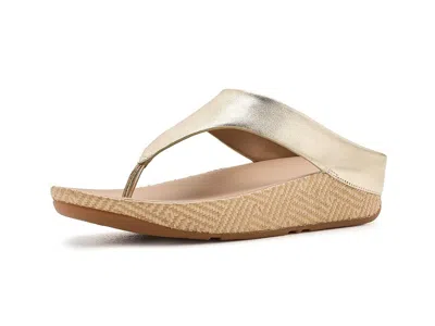Fitflop Lulu Lux Graphic-weave Leather Toe-post Sandals Women's Wedge Shoes Platino: 10 M (b) In Gold
