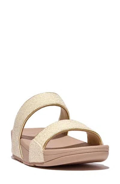 Fitflop Lulu Shimmerweave Platform Slide Sandal In Stone Beige Mix