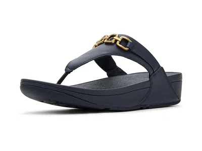 Fitflop Lulu Square-chain Leather Toe-post Sandals In Blue