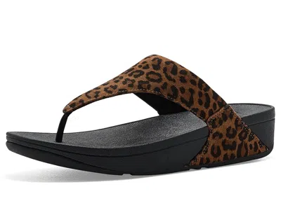 Fitflop Lulu Suede Leopard Toe Post Sandals Women's Wedge Shoes Tan/black: 11 M (b) In Multi