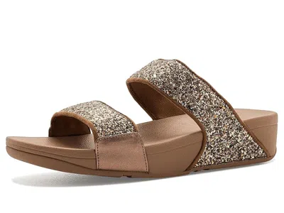 Fitflop Lulu Two-tone Glitter Two-bar Slides Women's Wedge Shoes Terracotta Tan: 6 M (b) In Brown