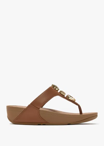 Fitflop Lulu Ultra Jewel Deep Tan Leather Toe Post Sandals In Brown