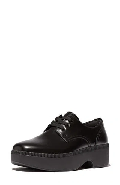 Fitflop Luma Demi Wedge Leather Oxford In Black