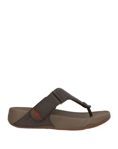 Fitflop Man Thong Sandal Dark Brown Size 5 Leather In Multi