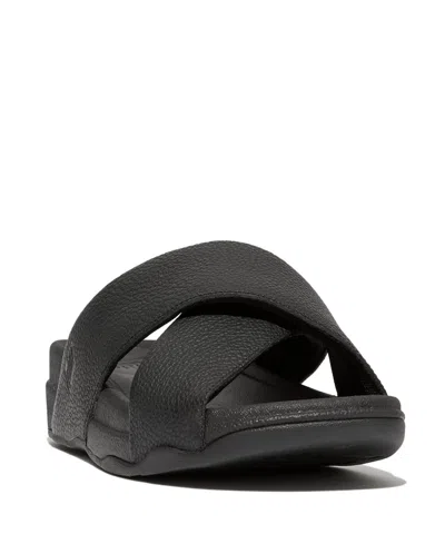 Fitflop Men's Tumbled-leather Cross Slides In Black