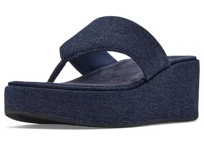 Fitflop Platfforms Denim Wedge Toe-post Sandals In Blue