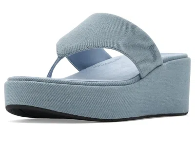 Fitflop Platfforms Denim Wedge Toe-post Sandals In Blue