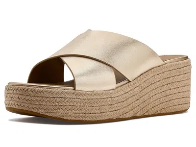 Fitflop Platfforms Espadrille Leather Wedge Cross Slides In Silver