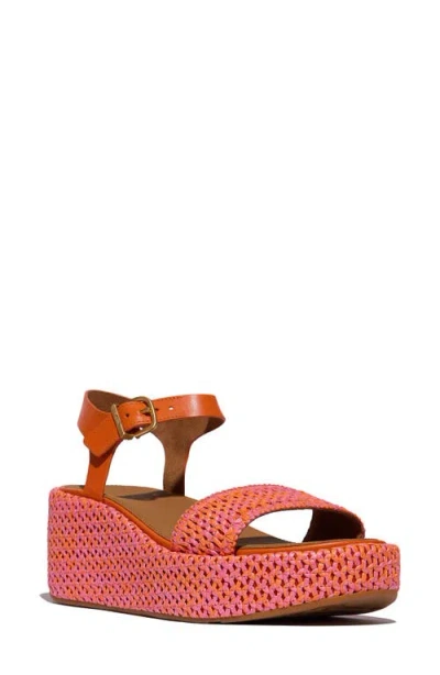 Fitflop Platfforms Woven Ankle Strap Wedge Sandal In Satsuma/pinkperfect Mix