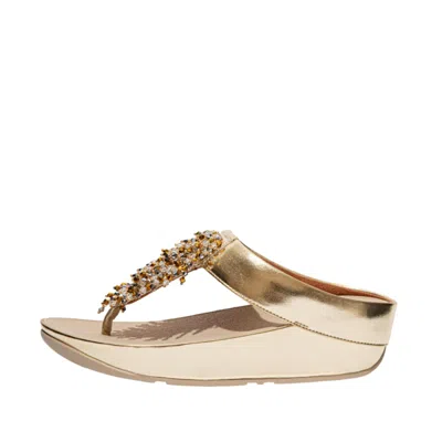 Fitflop Rumba Beaded Toe-post Sandals Platino Dr7-675-050 Women's In Gold