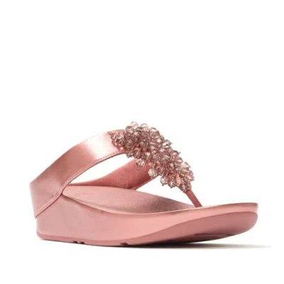 Fitflop Rumba Iridescent Beaded Post Toe Wedge Sandal In Pink