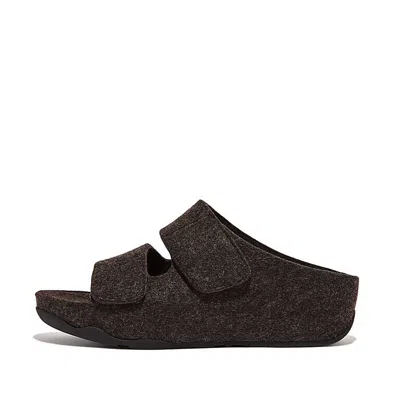 Fitflop Shuv E01 Fr9-090 Slide Sandals Women's Black Adjustable Two-bar Felt