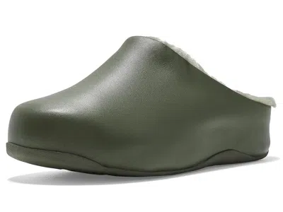 Fitflop Shuv Leather Shearling Mules Women's Slippers Deep Olive/rose Cream: 7 M (b) In Green