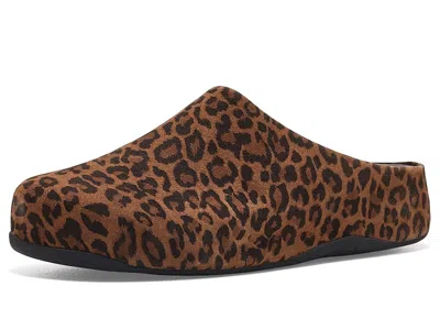 Fitflop Shuv Suede Leopard Mules Women's Flat Shoes Tan/black: 9 M (b) In Brown