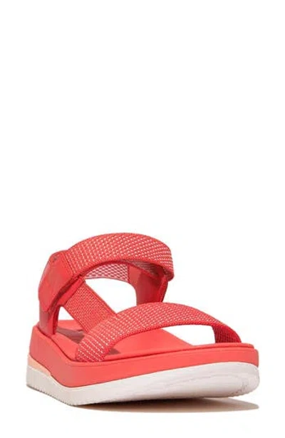 Fitflop Women's Surff Two-tone Webbing Or Leather Back-strap Sandals In Rosy Coral
