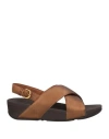 Fitflop Woman Sandals Bronze Size 8.5 Soft Leather In Yellow
