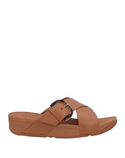 Fitflop Woman Sandals Camel Size 7 Leather, Rubber In Brown