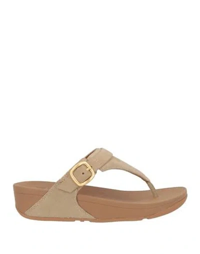 Fitflop Woman Thong Sandal Beige Size 8 Leather In Brown