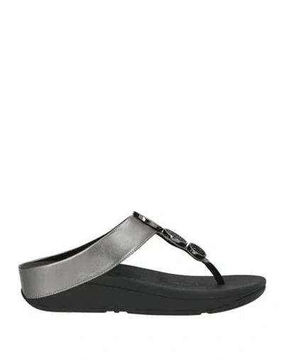 Fitflop Woman Thong Sandal Gunmetal Size 8 Synthetic Material In Gray