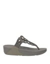 Fitflop Woman Thong Sandal Lead Size 7 Soft Leather In Grey