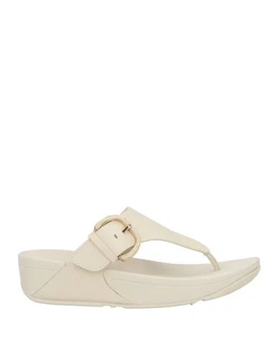 Fitflop Woman Thong Sandal Off White Size 7 Leather, Rubber In Neutral
