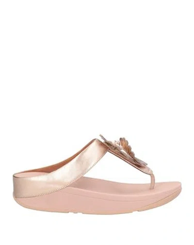 Fitflop Woman Thong Sandal Rose Gold Size 5 Leather In Multi