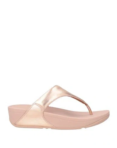 Fitflop Woman Thong Sandal Rose Gold Size 7 Leather In Brown