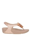 Fitflop Woman Thong Sandal Rose Gold Size 8.5 Leather In Rose Gold