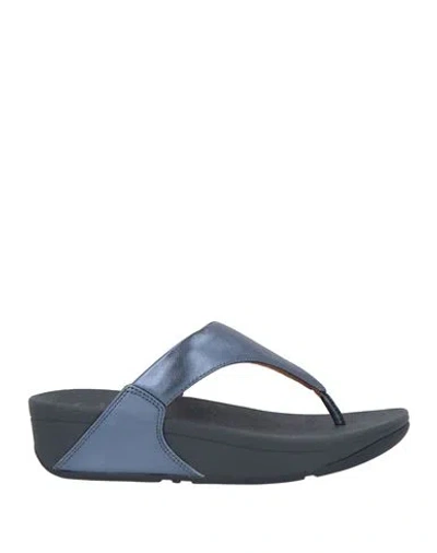Fitflop Woman Thong Sandal Slate Blue Size 8 Leather In Multi