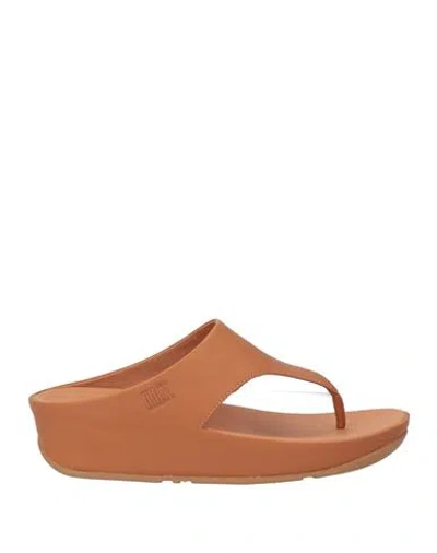 Fitflop Woman Thong Sandal Tan Size 7 Leather In Brown