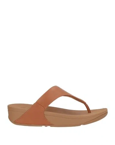 Fitflop Woman Thong Sandal Tan Size 8 Leather In Brown