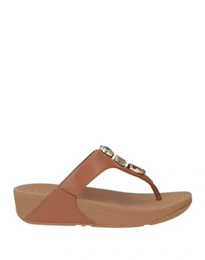 Fitflop Woman Thong Sandal Tan Size 8 Synthetic Material In Brown