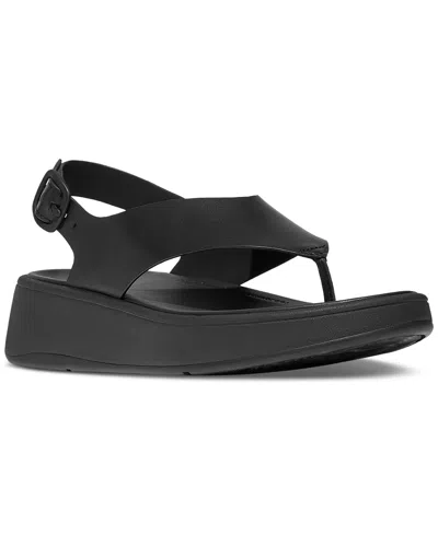 Fitflop Women's F-mode Leather Flatform Back Strap T-post Sandals In All Black