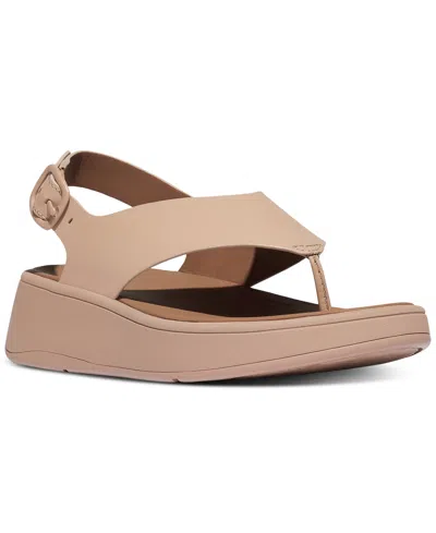 Fitflop Women's F-mode Leather Flatform Back Strap T-post Sandals In Classic Beige