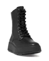 Fitflop F-mode Lace-up Leather Flatform Combat Boot In All Black