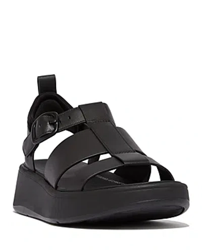 Fitflop Women's F-mode Microwobbleboard Leather Platform Sandals In Black