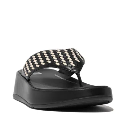 Fitflop Women's F-mode Woven-leather Flatform Toe-post Sandals In Black