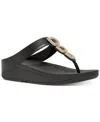 Fitflop Fino Crystal-chain Leather Toe-post Sandals In Black
