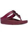 Fitflop Women's Fino Crystal-jewel Toe-post Wedge Sandals In Burgundy