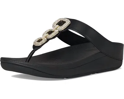 Fitflop Women's Fino Crystal-chain Leather Toe-post Sandals In Black