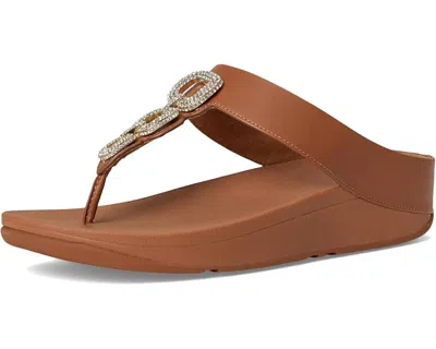 Fitflop Women's Fino Crystal-chain Leather Toe-post Sandals In Deep Tan In Multi
