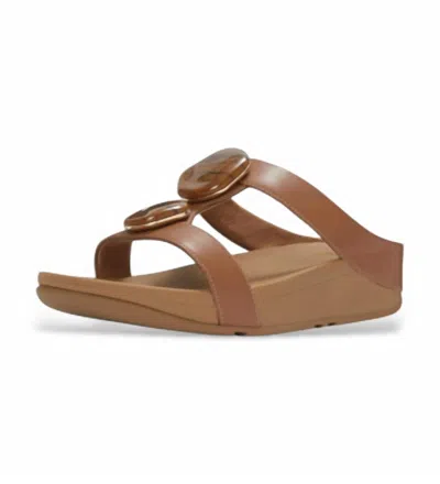 Fitflop Women's Fino Marbled Stone H-bar Slides In Deep Tan In Brown