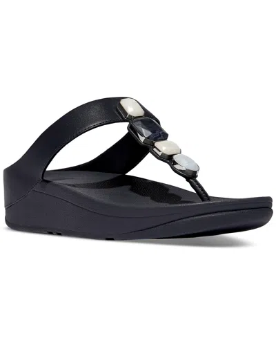 Fitflop Women's Fino Multi-stone Leather Wedge Sandals In Midnight Navy
