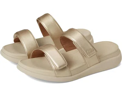 Fitflop Women's  F-mode Go Sandals Platino Faux Leather Two-bar Slide Rhs6648 In Gold