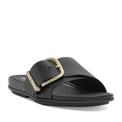 Fitflop Women's  Gracie Sandals Black Leather Maxi-buckle Slide Hawk2513