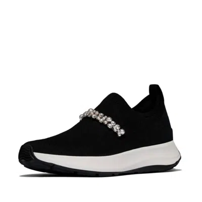 Fitflop Women's Flow Pearls & Crystals Knit Slip-on Sneakers In Black