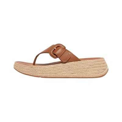 Fitflop Women's F-mode Espadrille Adjustable Leather Flatform Toe Post Sandal In Light Tan In Multi