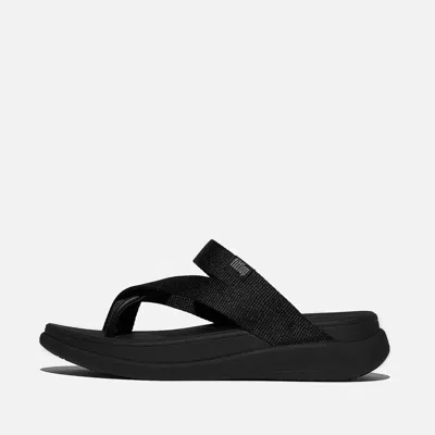 Fitflop Women's F-mode Go Webbing Flatform Sling Toe-post Sandals In All Black In Animal Print