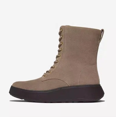 Fitflop Women's F-mode Leather Lace Up Flatform Ankle Boot In Minky Grey In Brown
