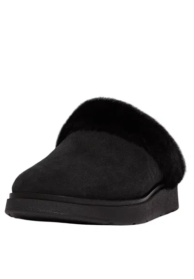 Fitflop Women's Gen-ff Shearling Collar Slippers In All Black In Multi
